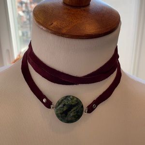 Leather Wrap Necklace with Turquoise Stone